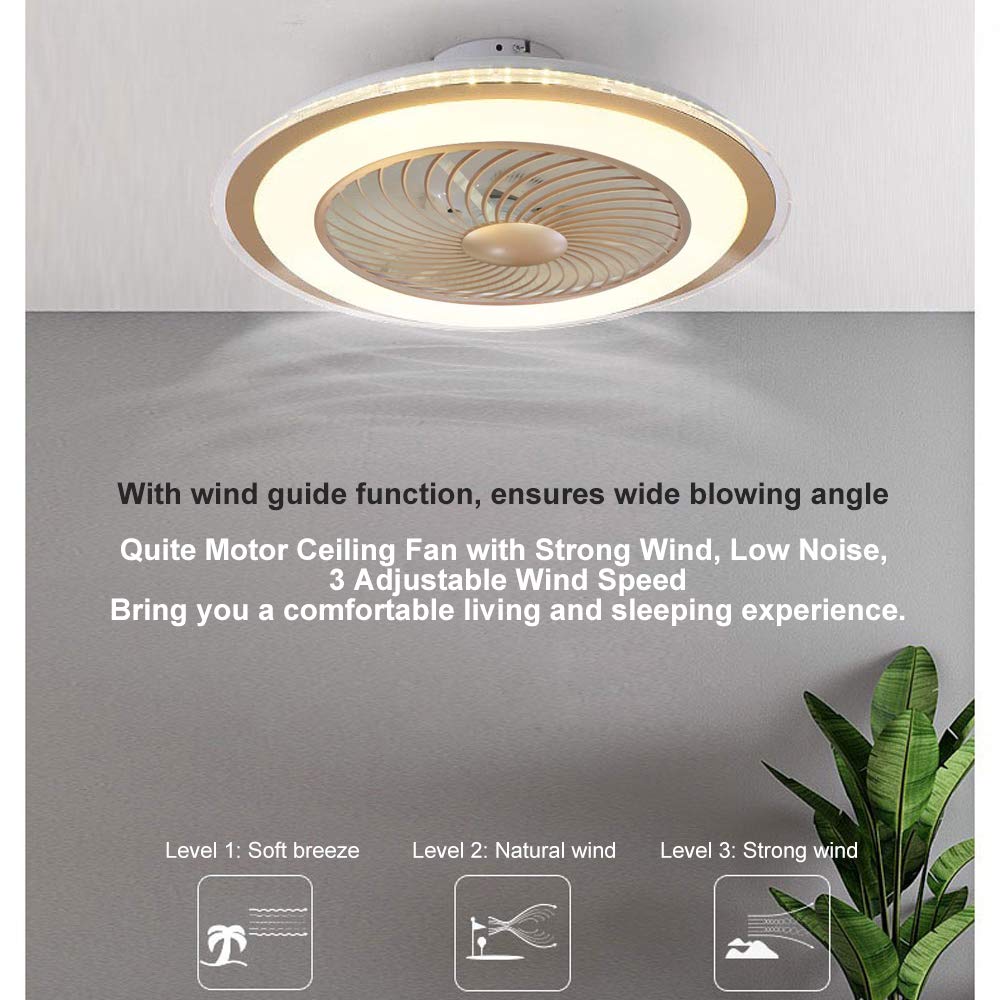 Breezelux Alpha 22" Modern Crystal Retractable Luxury Decorative Silent Underlight Invisible Blade Chandelier with Remote Ceiling Fan (Golden) BL-9008