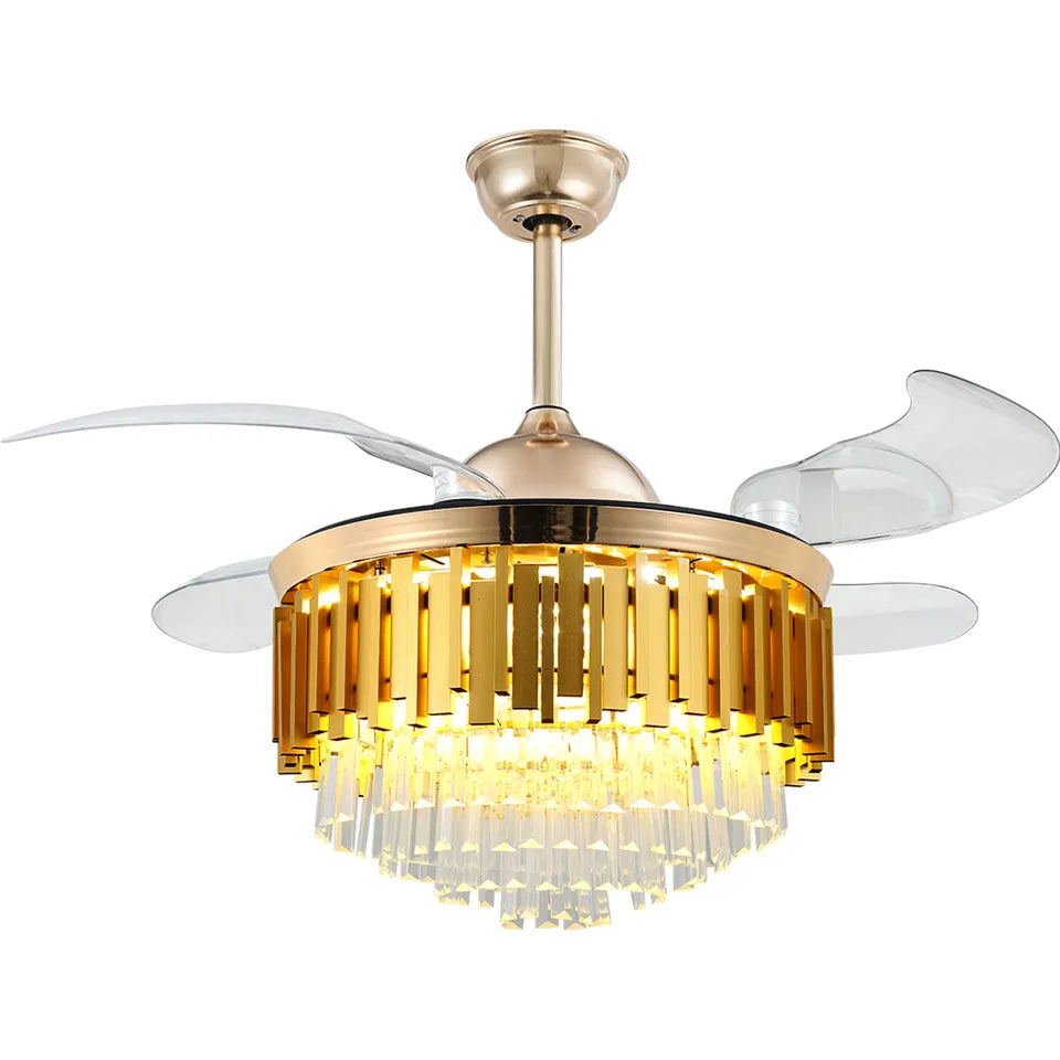 Breezelux Alpha 48" Crystal Retractable Luxury Decorative Silent Underlight Invisible Blade Chandelier with Remote Ceiling Fan (Golden) BL-2873