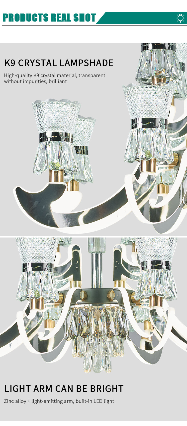 Qulik Chandelier Luxury Decorative Crystal Pendant 8 LED Lamp Ceiling Lights (QL-3325-8)