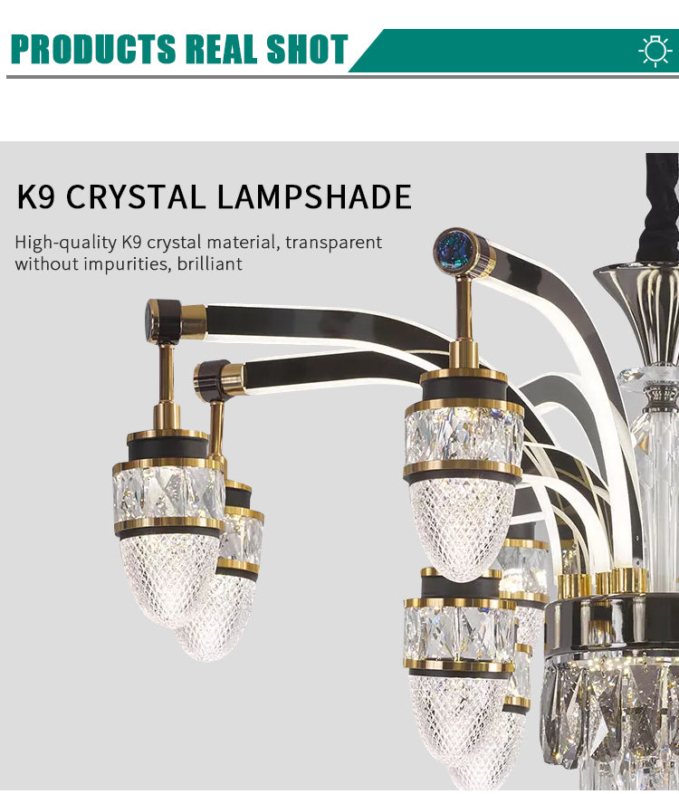 Qulik Chandelier Luxury Decorative Crystal Pendant 12 LED Lamp Ceiling Lights (QL-3379-8-4)