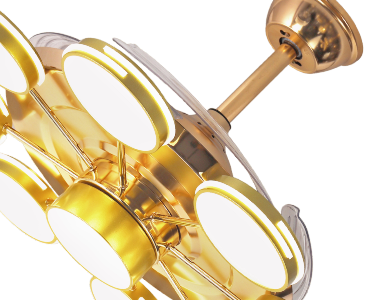 Qulik M05 48 Modern Chandelier Retractable Invisible Blade Silent 3 Color Change LED Remote Ceiling Fan (Golden) Q-8328