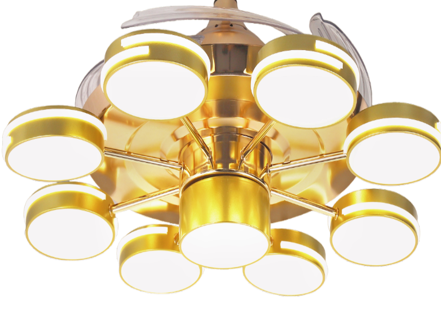 Qulik M05 48 Modern Chandelier Retractable Invisible Blade Silent 3 Color Change LED Remote Ceiling Fan (Golden) Q-8328