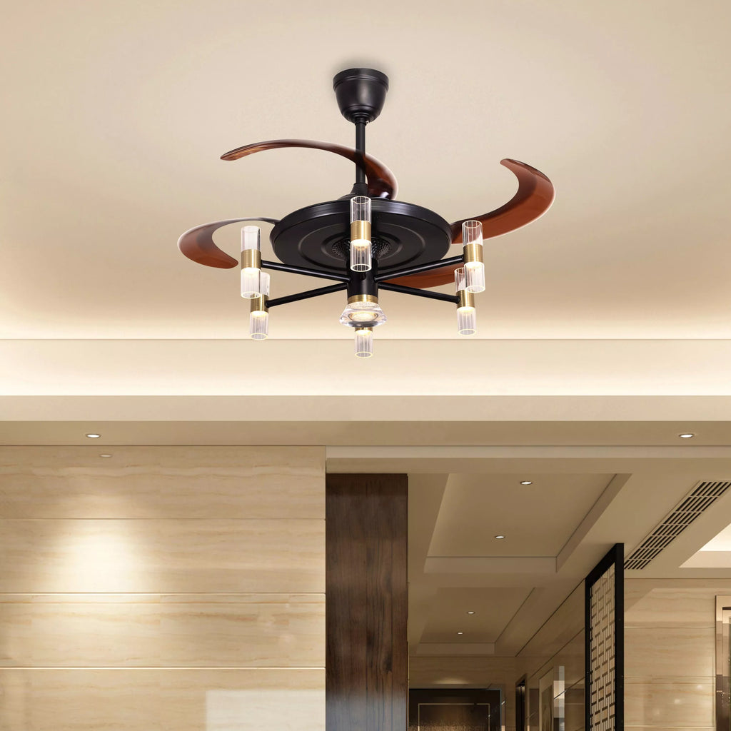 Breezelux Alpha 48" Elegant Modern Retractable Luxury Decorative Silent Underlight Invisible Blade Chandelier with Remote Ceiling Fan (Black & Coffee) BL-2519