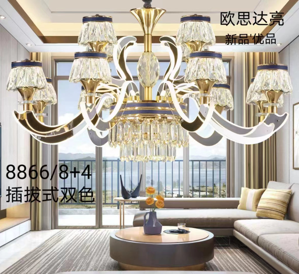 Qulik Crystal Chandelier Luxury Decorative 12 LED Lamp Ceiling Lights