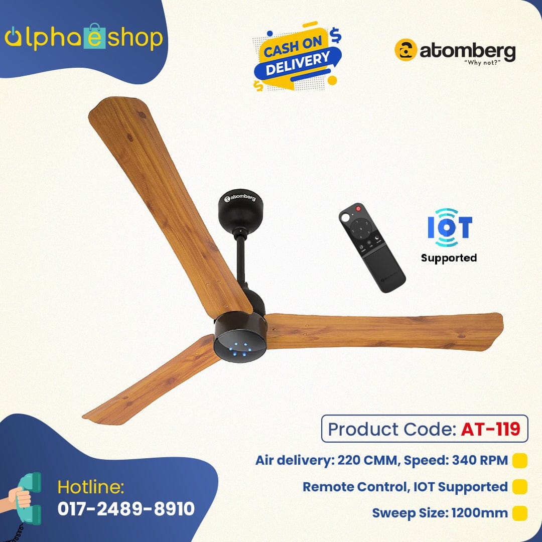 Atomberg Renesa Smart + 48" 35 Watt BLDC Motor with Remote Energy Saving IOT Enable Ceiling Fan (Golden Oakwood) AT-119