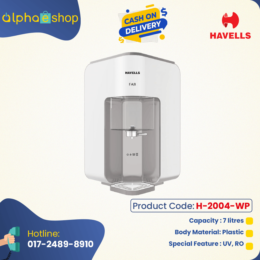 Havells FAB 7 Litre Absoulety Safe RO + UV Water Purifer with 7 Stages, Patented Corner/Wall mounting (Grey and White) H-2004-WP