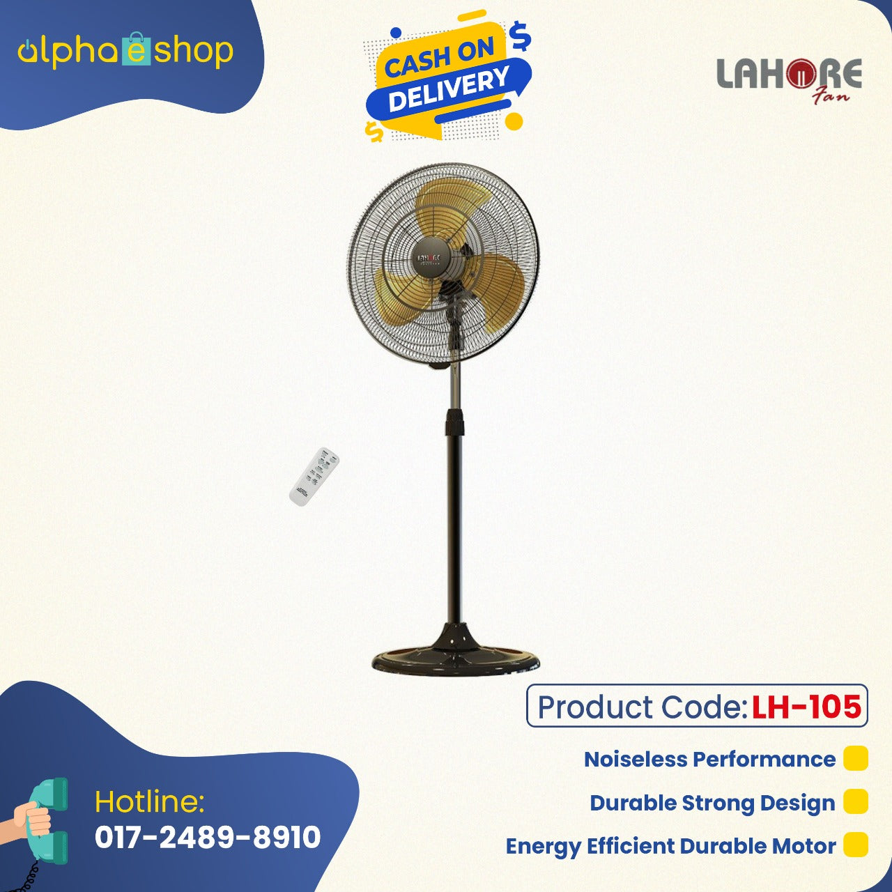 Lahore 18'' Pedestal Remote Fan (Black Gold) LH-105