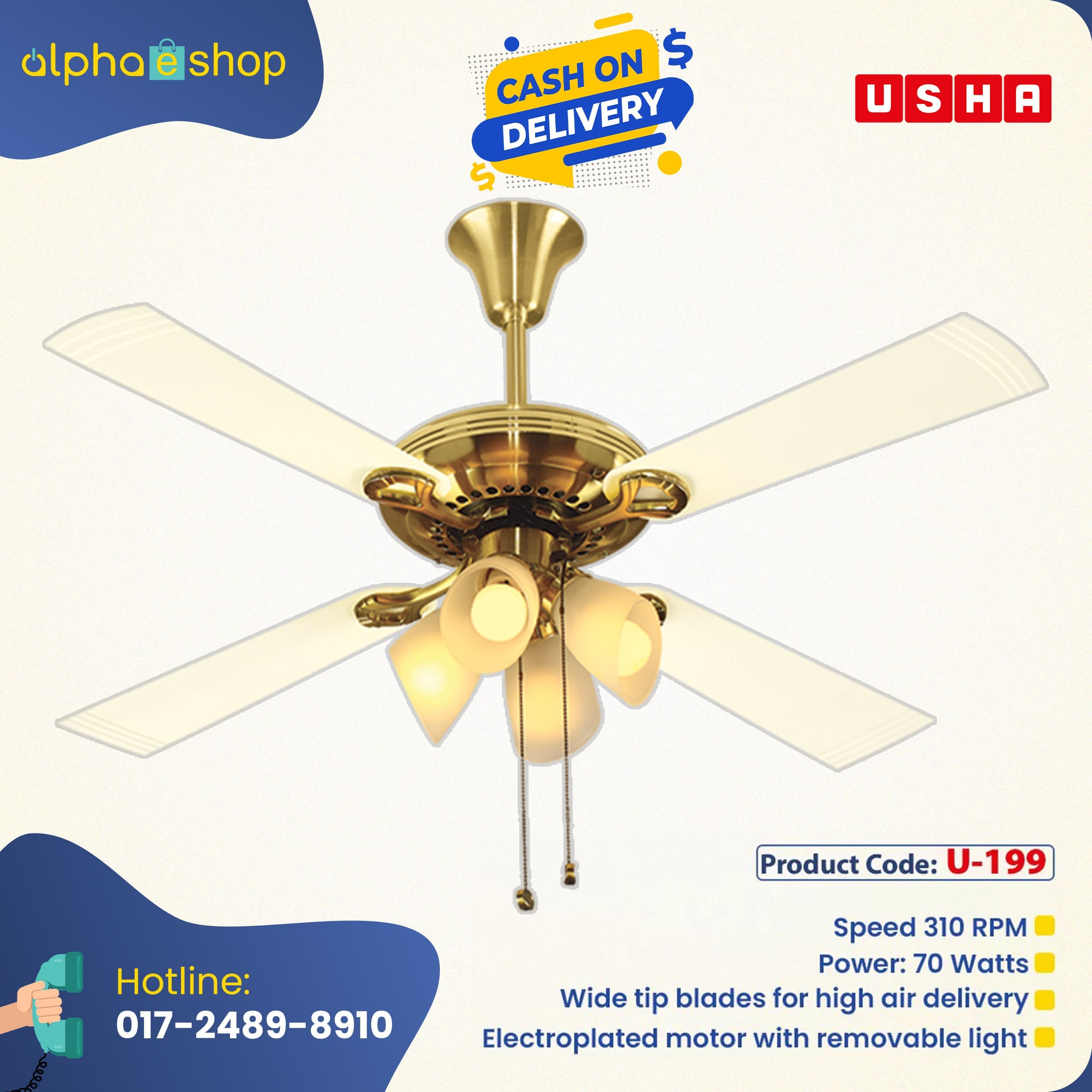 Usha Fontana Lotus 50'' (Gold Ivory) U-199