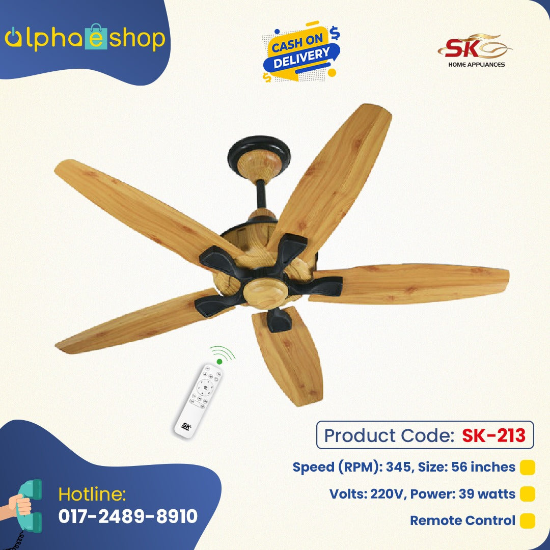 SK  Spider 56"  Inverter with Remote Ceiling fan  Pine Wood Black  SK-213