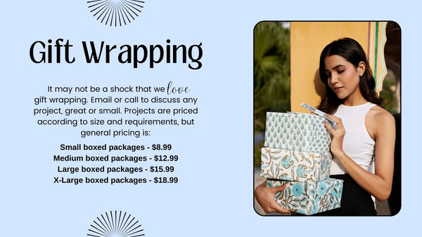 Gift Wrapping service are offered for any project. We offer luxurious papers to create a beautiful and unique gift wrapping service.