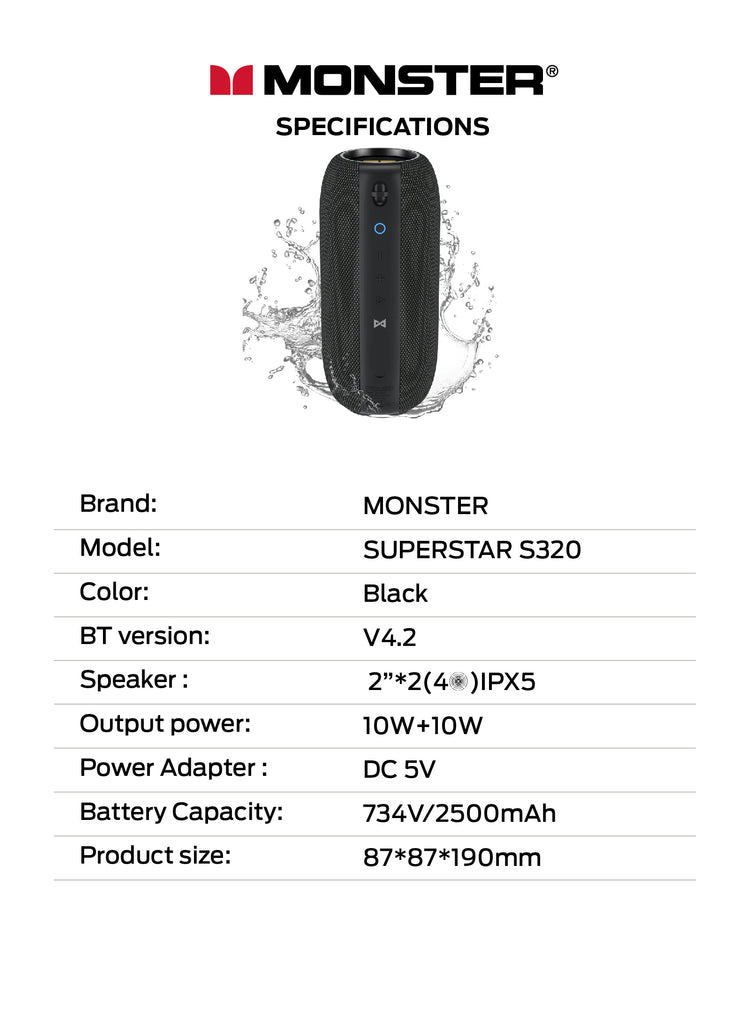Monster S320 Altavoz Bluetooth 40W con sonido 360Âº