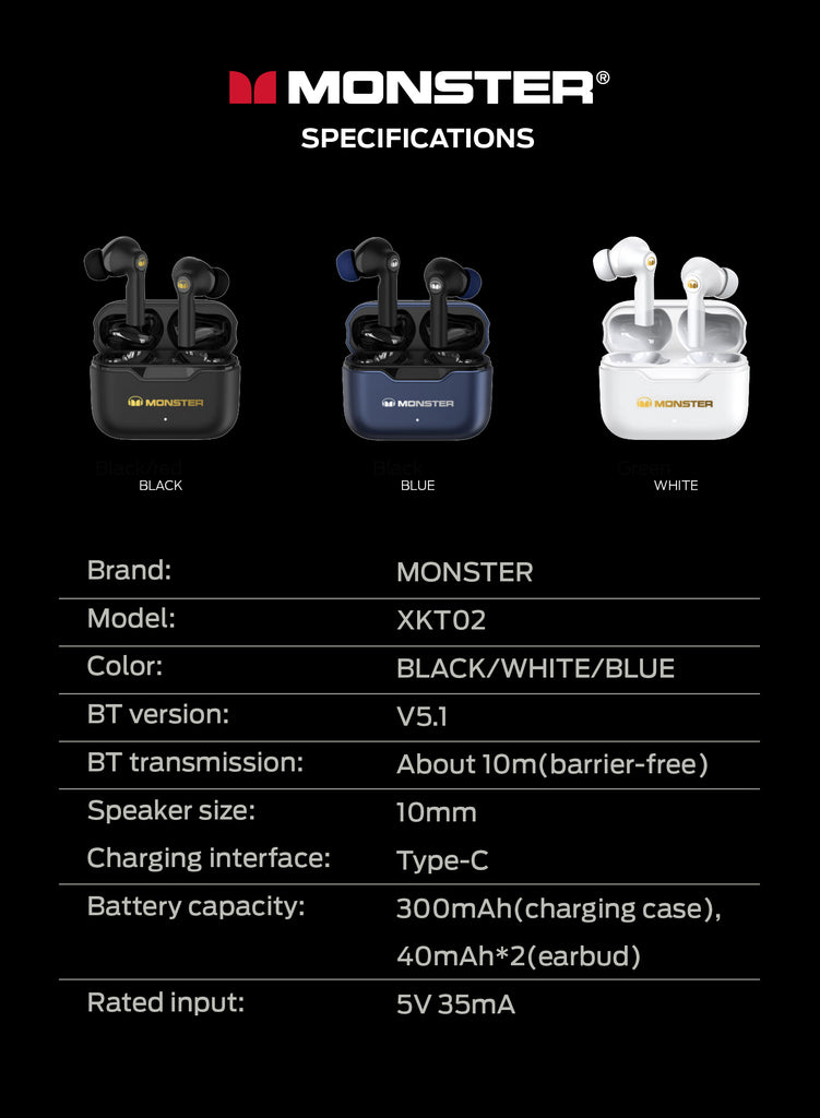 MONSTER AIRMARS XKT02 True Wireless Bluetooth Earphones 7