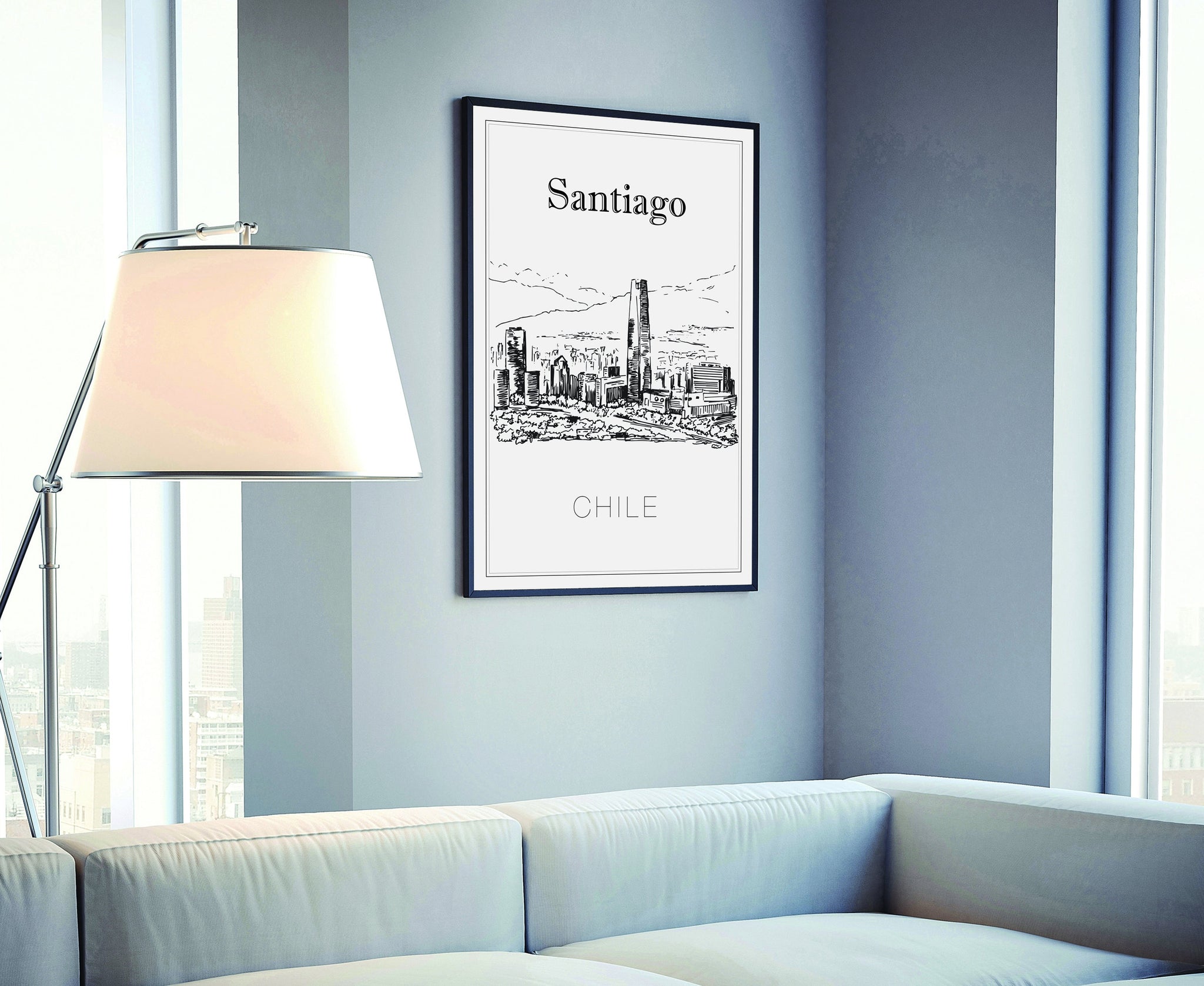 Hand Drawn Poster, Santiago Travel Poster, Chile Poster Wall Art, Sant