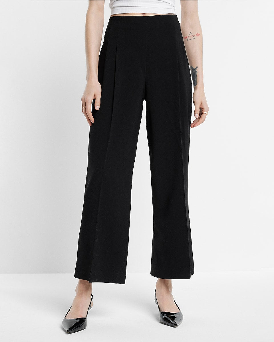 Express, High Waisted Pleated Ankle Pant in Pitch Black