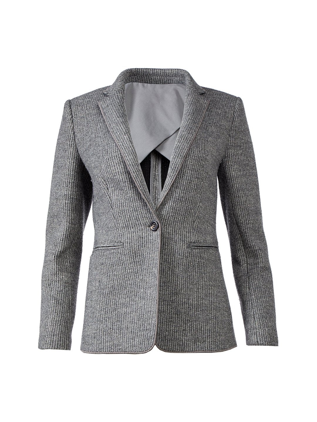 Ann Taylor | The Hutton Blazer in Sweater Knit in Light Charcoal Heather |  Bird Style Box
