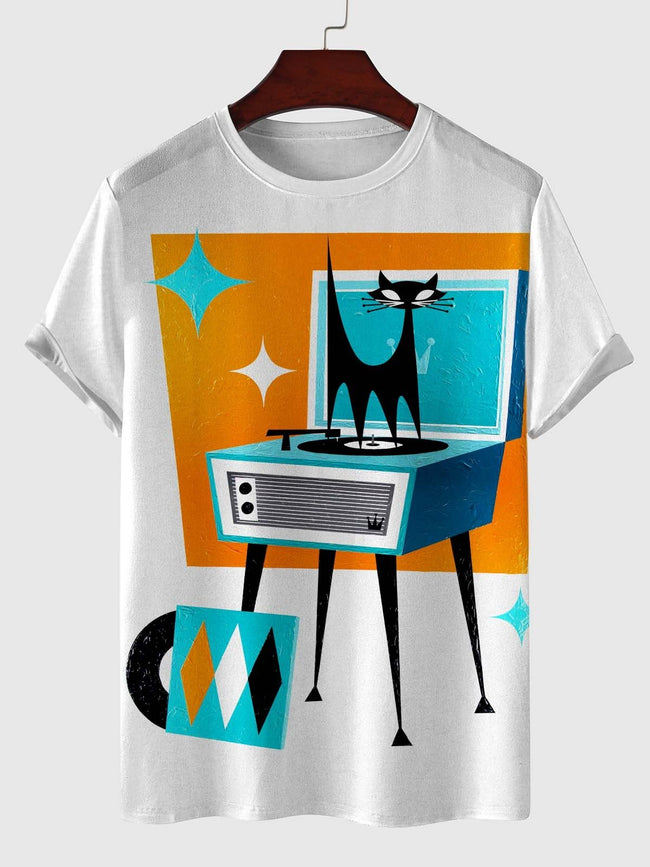 Men's Naughty Cat Print Short Sleeve T-Shirt