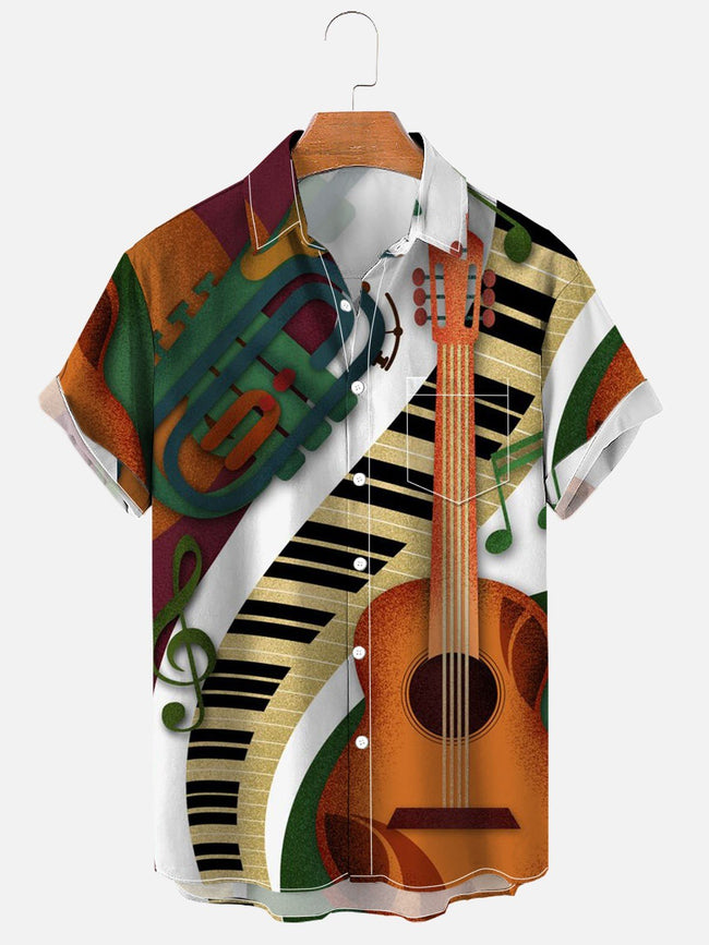 Men's Casual Breathable Music Instrument Print Shirt