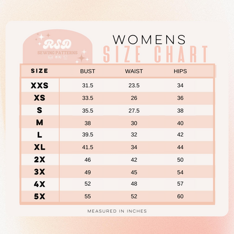 Size Charts – Retro Sparkle Designs