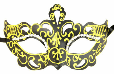 yellow glitter rhinestone black masquerade mask