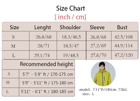 capelin crew M's Thin Outdoor Jacket size chart