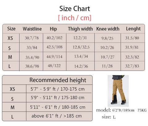 Anti abrasion Capelin Crew size chart