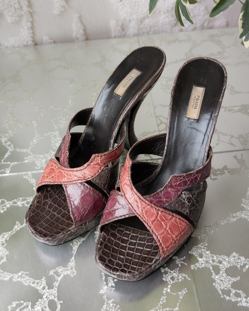 90s Prada Crocodile Embossed Platform Sandals – Neurotica Vintage