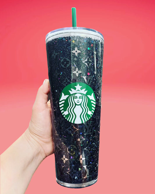 24 Oz Holographic Personalized Scribble Heart Starbucks Cup