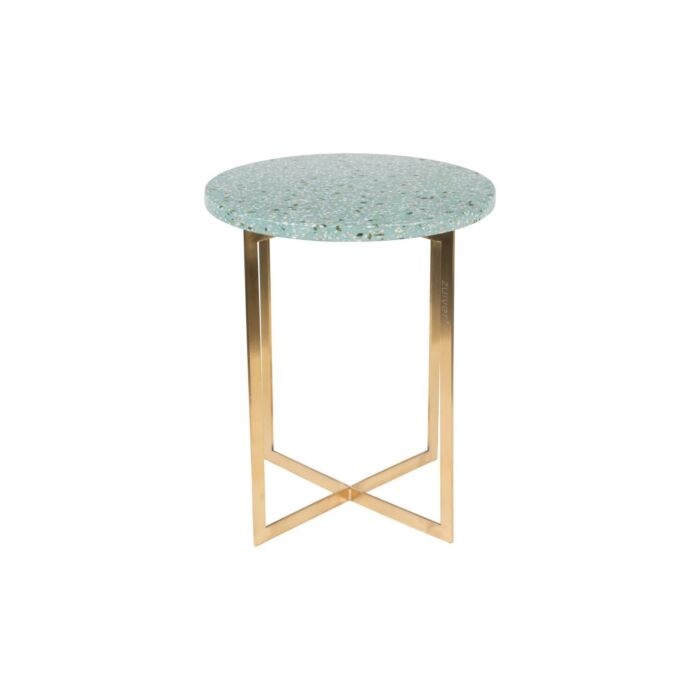 Zuiver Luigi Ronde Bijzettafel - Ø40x45 Cm - Groen Terrazzo - Goudkleurig Onderstel