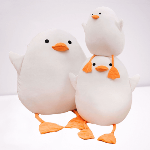 peluche-geante-canard-trois-piece-blanche-et-orange