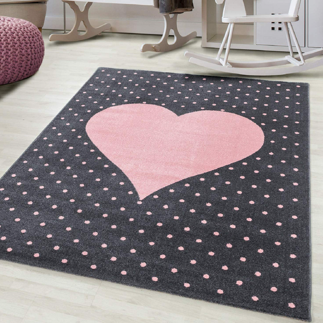 Nursery Rug for Kids in Grey with Pink White Pastel Stars – RugYourHome