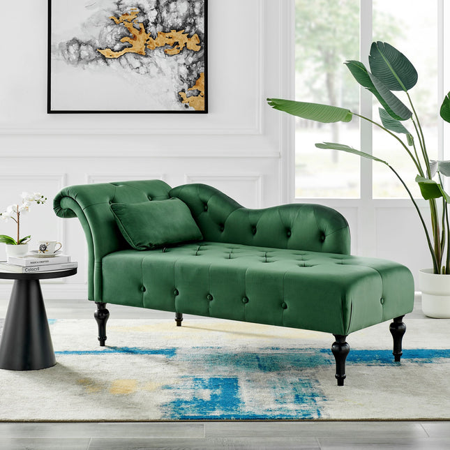 Chaise Lounge Velvet Sofa with Wooden Legs - Light Grey –