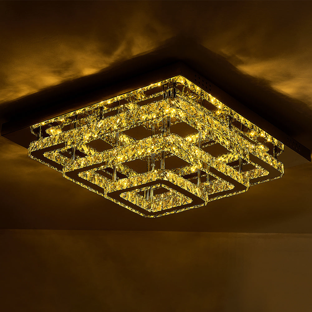 Dimmable/Non-dimmable Square Large-size Glamourous Crystal LED Ceiling Light