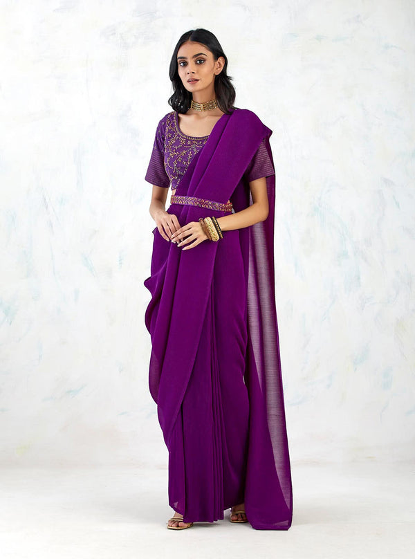 Bollywood Purple Saree with Contrast Blouse