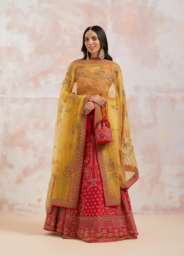 Buy Maroon Munga Silk Embroidery Dabka Round Bridal Lehenga Set For Women  by Zariya the Label Online at Aza Fashions.