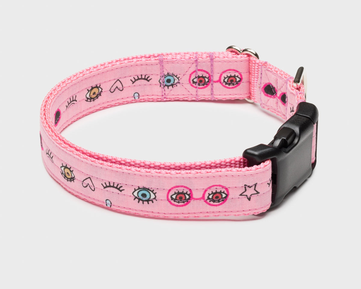 Pink and Teal Floral Laminated Cotton Dog Collar 'Emma