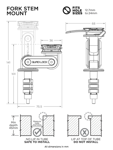 Quad Lock Fork Stem Mount Specs