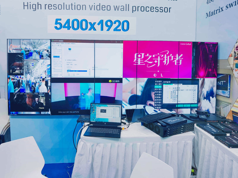 Infocomm Beijing 1x5 video wall with screens in portrait