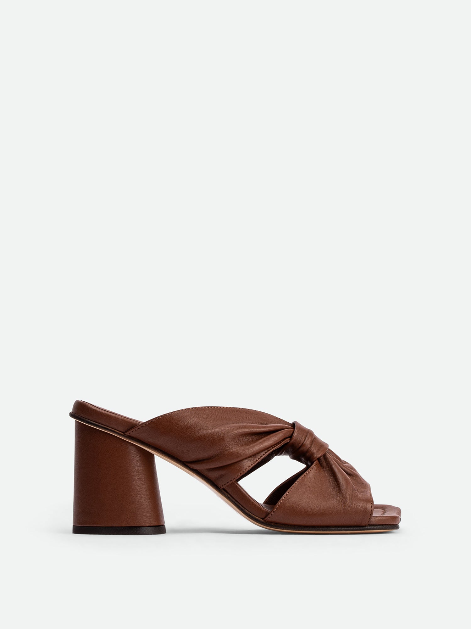 Fleur Chocolate Leather Heel Mules - Side View - POEVE Collection