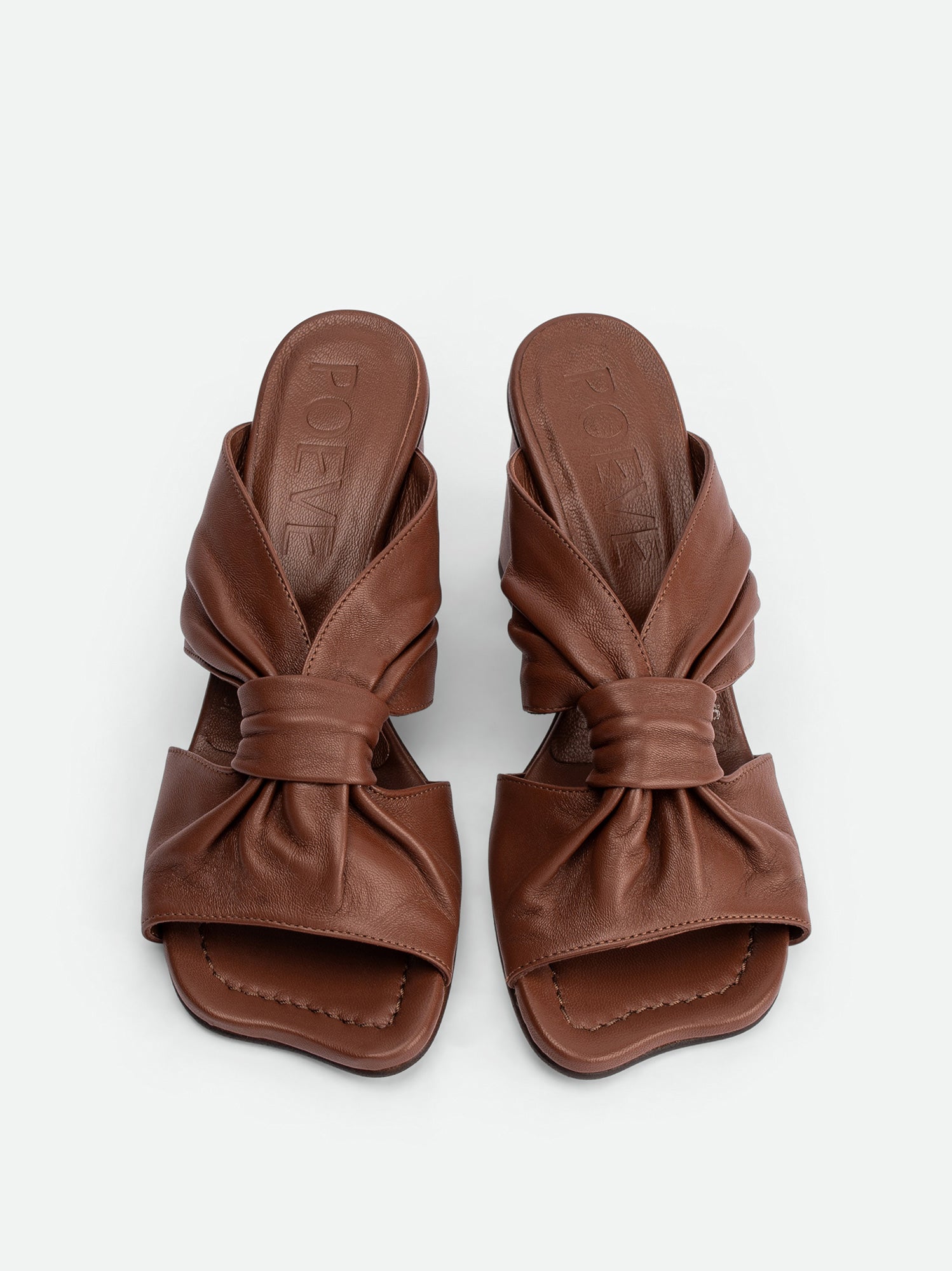 Fleur Chocolate Leather Heel Mules - Top View - POEVE Collection