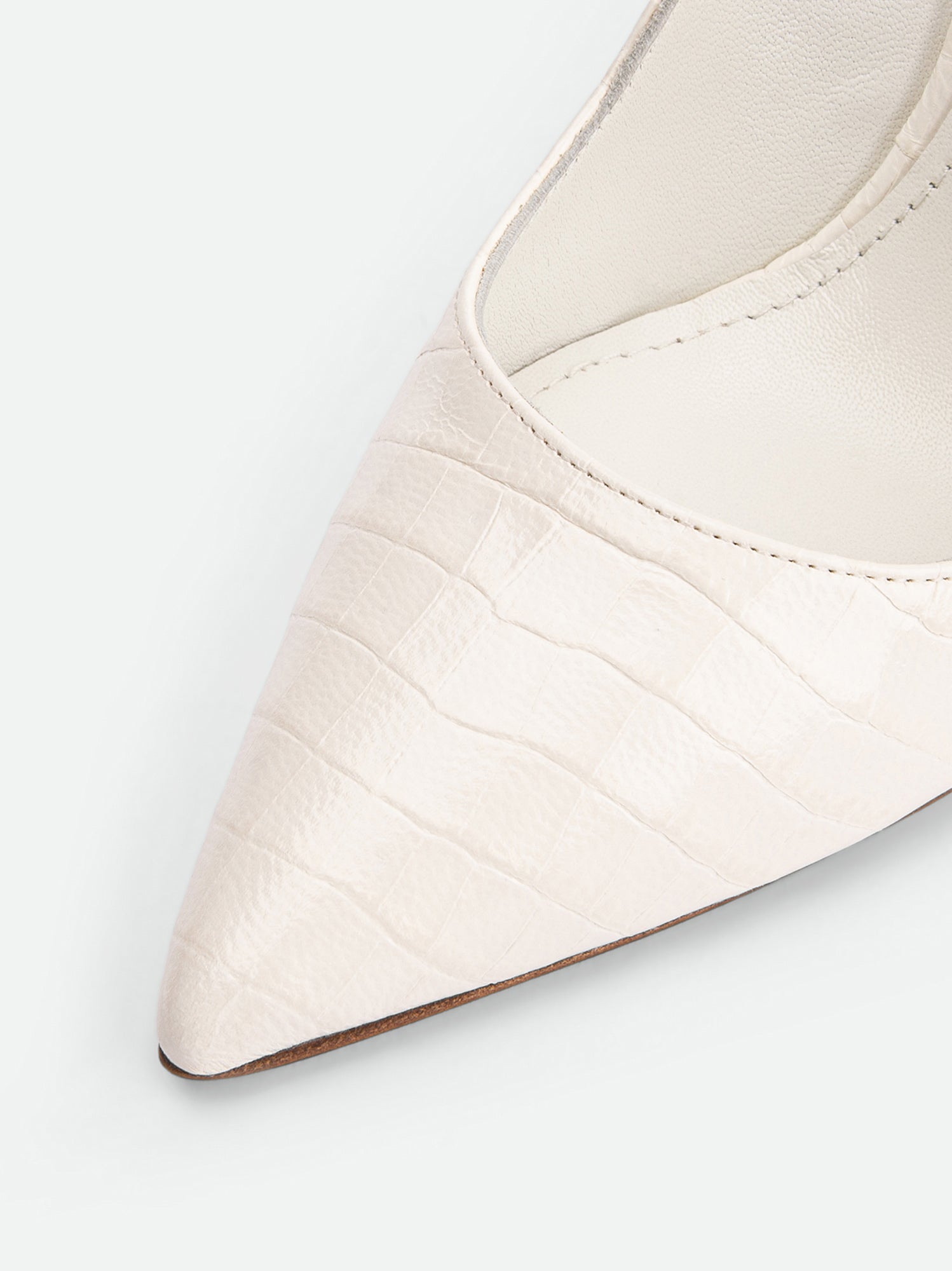 Meghan Off-White Croco-Print Leather High Heel Décolleté - Toe Close-up View - POEVE Collection