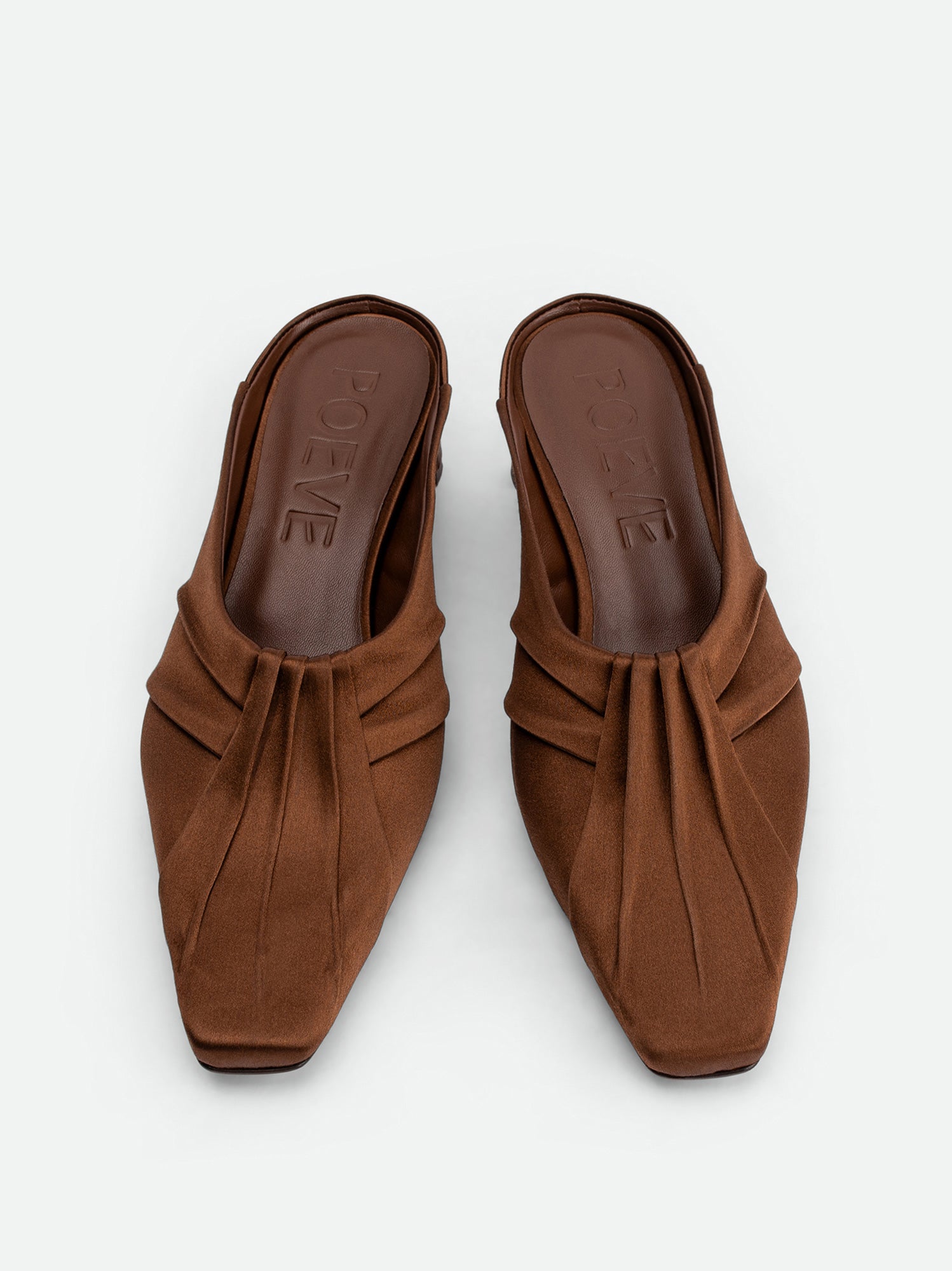 Marina Brown Satin Mules - Top View - POEVE Collection