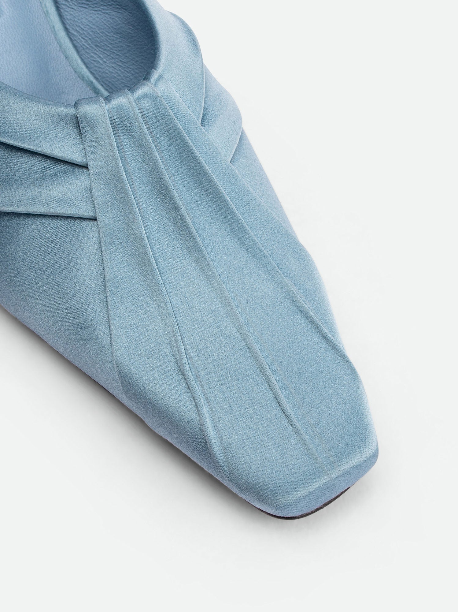Marina Azure Satin Mules - Toe Close-up View - POEVE Collection