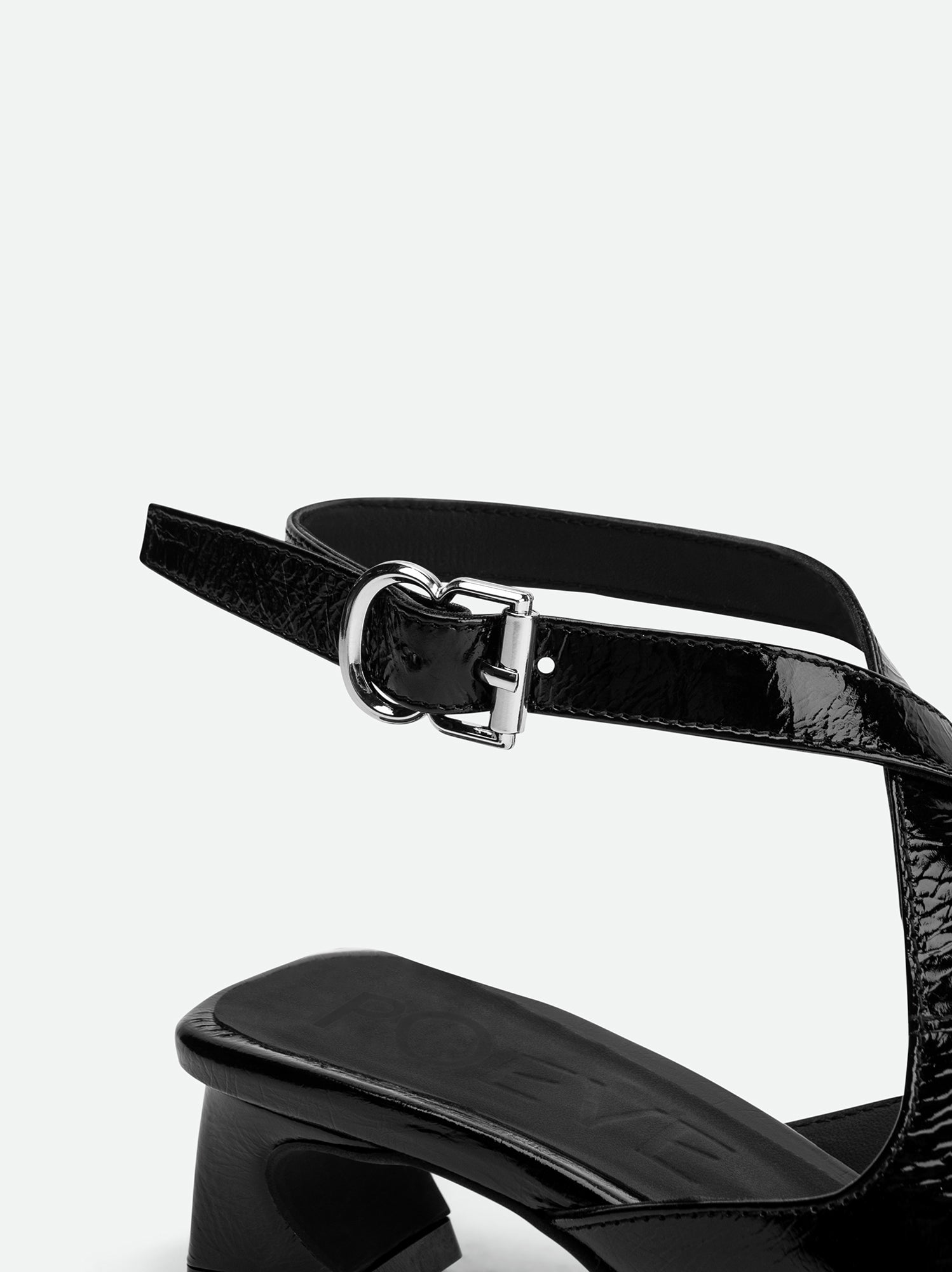 Nebula Black Crinkled Leather Heel Sandals - Accessory Close-up View - POEVE Collection