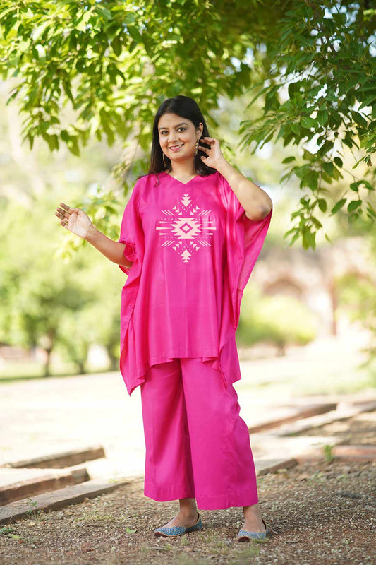 Buy Embroidered Blush Pink kurta-Pant with Scrunchies