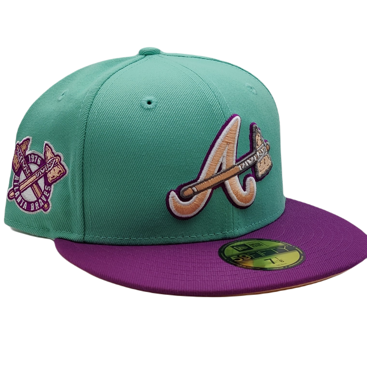 New Era 59Fifty Atlanta Braves Teal/Purple 2-Tone w/ Peach UV Fitted Hat