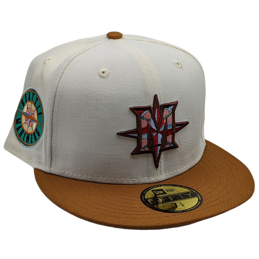 Light Navy Script Seattle Mariners Toast Visor Aqua Bottom 2001 All Star Game Side Patch New Era 59FIFTY Fitted 67/8