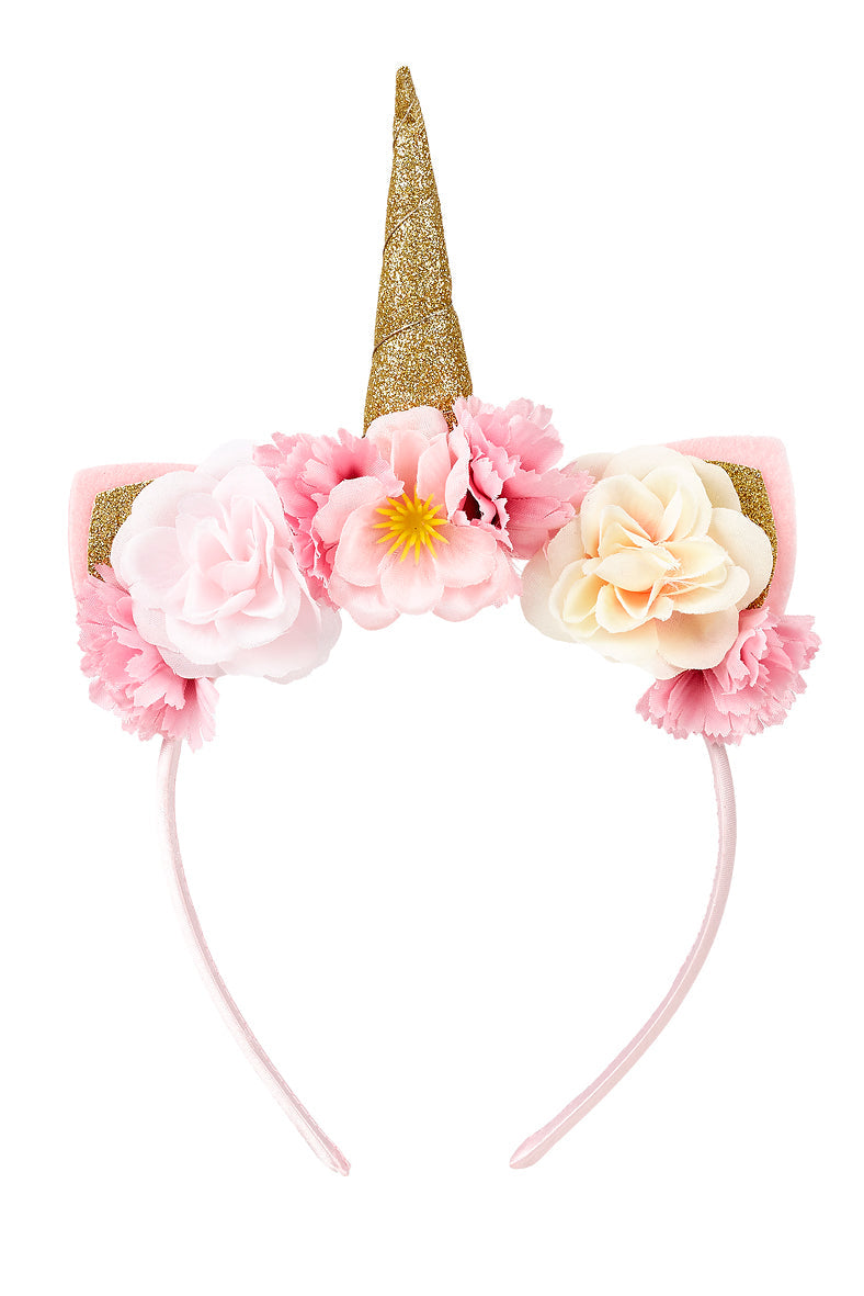 <p>Sweet Souza hairband with flowers in rose and cream shades. At the top, there are cute ears as well as a unicorn horn in gold glitter.</p>
<p>The Souza hairband is perfect for festive occasions or for dressing up. The flowers are attached to a rigid hairband.</p>
<h5>Specifications</h5>
<p><strong>Color</strong>: Multicolor<br><strong>Material</strong>: PVC+Polyester<br><strong>Size</strong>: 14 inches all the way around<br><strong>Weight (lbs)</strong>: 0,0506</p>
