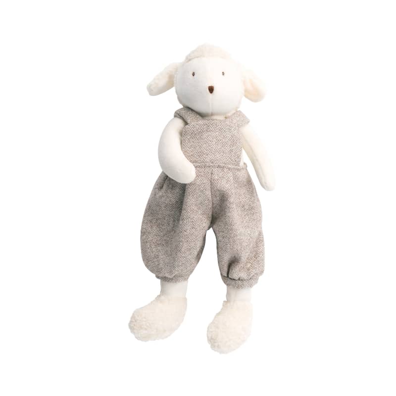 <h5>Description</h5>
<p>Albert the sheep, one of the multiple friends from the complete range of plushes and hand puppets available in The Big Family collection.<br>He is a soft velvet and cuddly doll ready to go to bed in its gray outfit.   </p>
<h5>Specifications</h5>
<p><strong>Color</strong>: Grey<br><strong>Recommended Age</strong>: 0+<br><strong>Material</strong>: Cotton, polyester<br><strong>Size (inches)</strong>: H: 12<br><strong>Weight (lbs)</strong>: 0,17<br><strong>Care instructions</strong>: Machine washable at 30°C on wool cycle. No tumble dry.</p>
