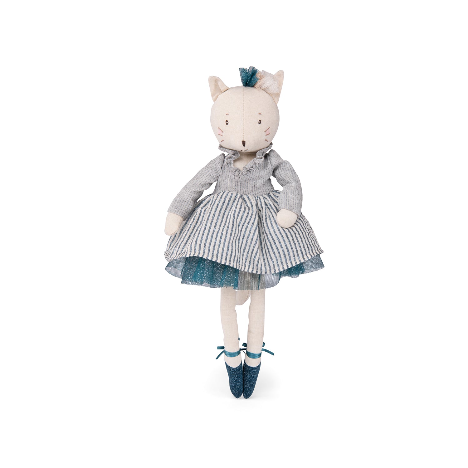 <h5>Description</h5>
<p>In this new collection, Celestine, a chambray plain-weave fabric cat doll with a lovely embroidered face, is dressed in a dancer&#39;s favorite outfit.<br>A tutu, a tulle bow in her hair, ballet points with ribbons...<br>Easy for little hands to grab, she is sure to become a favorite play companion for budding ballerinas.  </p>
<h5>Specifications</h5>
<p> <strong>Color</strong>: Multicolored<br><strong>Recommended Age</strong>: 0+<br><strong>Material</strong>: cotton, Polyester, elastane, acrylic, linen<br><strong>Size (inches)</strong>: L: 6 x W: 2 x H: 2<br><strong>Weight (lbs)</strong>: 0,21<br><strong>Care instructions</strong>: Machine washable at 30°C on wool cycle.No tumble dry.</p>
