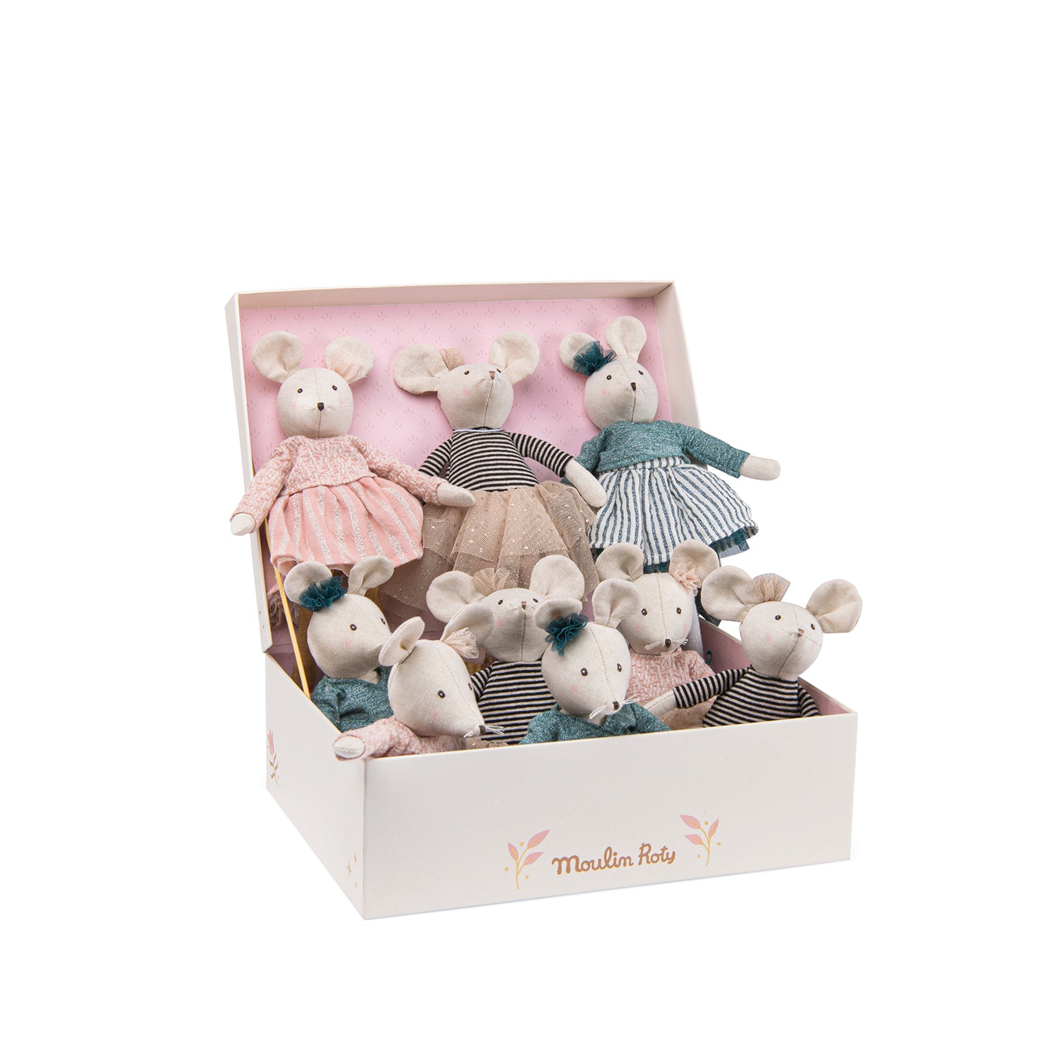 <h5>Description</h5>
<p>In this new collection, this is an assortment of 9 little mice with delicately powdered cheeks (pink, blue and gold), dressed in their dance outfits and accessories.<br>They come in a pretty display box featuring the sweet illustrations of the Little School of Dance collection.  </p>
<h5>Specifications</h5>
<p> <strong>Color</strong>: Multicolored<br><strong>Recommended Age</strong>: 0+<br><strong>Material</strong>: Cotton, Polyester, elastane, polyamide, metallic fibers<br><strong>Size (inches)</strong>: L: 7 x W: 15 x H: 3<br><strong>Weight (lbs)</strong>: 0,79<br><strong>Care instructions</strong>: Machine washable at 30°C on wool cycle.No tumble dry.</p>
